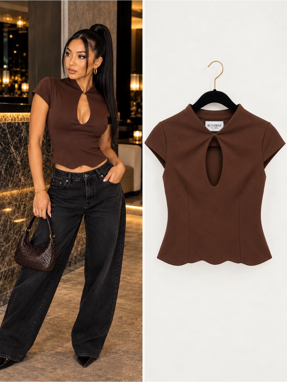 Runaway The Label Vieno Keyhole Fitted Top – Bitter Chocolate 🤎